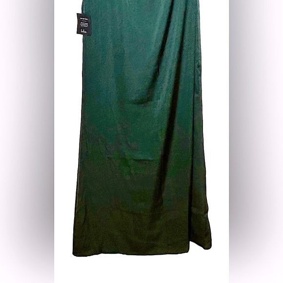 NWT Lulus Dreaming of Elegance Emerald Satin One-Shoulder Maxi Dress, Size Small - Picture 11 of 15